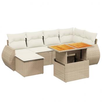 7-tlg. Garten-Sofagarnitur mit Kissen Beige Poly Rattan