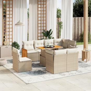 ARDEBO.de - 9-tlg. Garten-Sofagarnitur mit Kissen Beige Poly Rattan