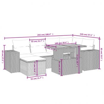 7-tlg. Garten-Sofagarnitur mit Kissen Beige Poly Rattan