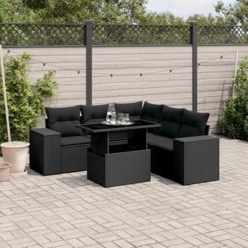 ARDEBO.de - 6-tlg. Garten-Sofagarnitur mit Kissen Schwarz Poly Rattan