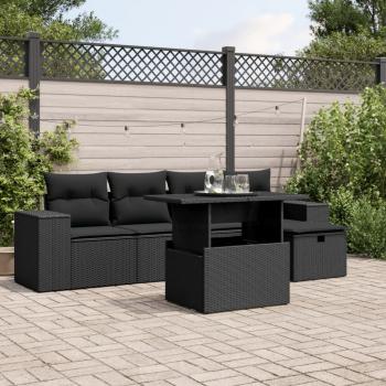 ARDEBO.de - 6-tlg. Garten-Sofagarnitur mit Kissen Schwarz Poly Rattan