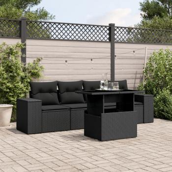 ARDEBO.de - 5-tlg. Garten-Sofagarnitur mit Kissen Schwarz Poly Rattan