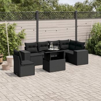 ARDEBO.de - 7-tlg. Garten-Sofagarnitur mit Kissen Schwarz Poly Rattan