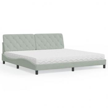 ARDEBO.de - Bett mit Matratze Hellgrau 200x200 cm Samt