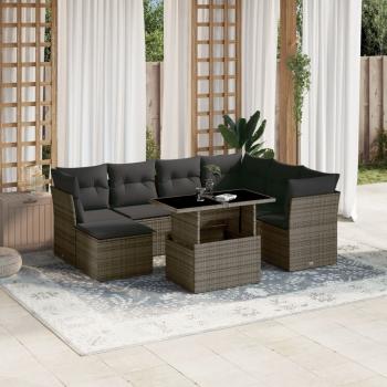 ARDEBO.de - 8-tlg. Garten-Sofagarnitur mit Kissen Grau Poly Rattan