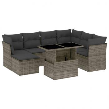 8-tlg. Garten-Sofagarnitur mit Kissen Grau Poly Rattan