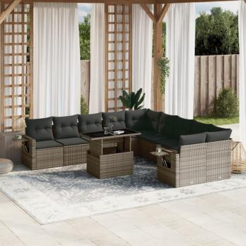 ARDEBO.de - 11-tlg. Garten-Sofagarnitur mit Kissen Grau Poly Rattan