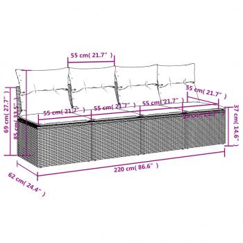 9-tlg. Garten-Sofagarnitur mit Kissen Grau Poly Rattan