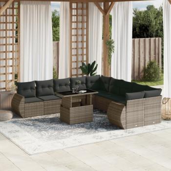 ARDEBO.de - 11-tlg. Garten-Sofagarnitur mit Kissen Grau Poly Rattan