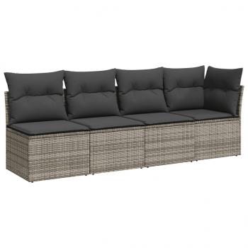 11-tlg. Garten-Sofagarnitur mit Kissen Grau Poly Rattan