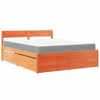 Bett mit Schubladen und Matratze Wachsbraun 140x200 Massivholz