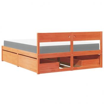 Bett mit Schubladen und Matratze Wachsbraun 140x200 Massivholz