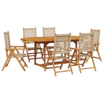 7-tlg. Garten-Essgruppe Poly Rattan und Massivholz Beige