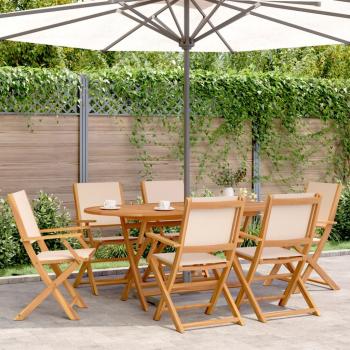 ARDEBO.de - 7-tlg. Garten-Essgruppe Stoff und Massivholz Beige