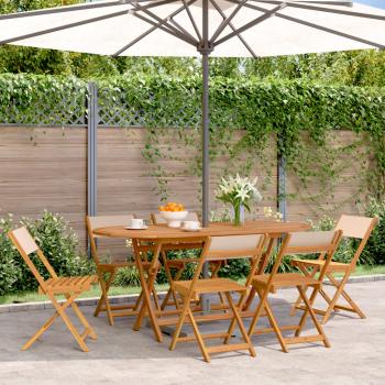 ARDEBO.de - Gartenstühle 6 Stk. Klappbar Beige Stoff und Massivholz