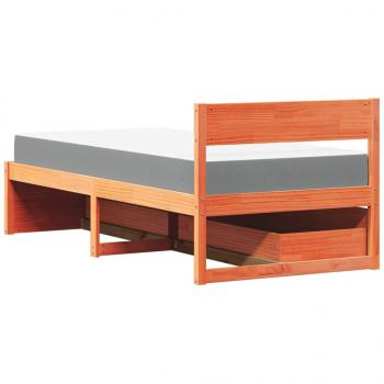 Bett mit Schubladen und Matratze Wachsbraun 90x190 Massivholz