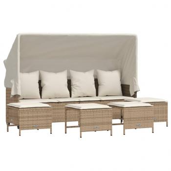 5-tlg. Garten-Sofagarnitur mit Kissen Beige Poly Rattan