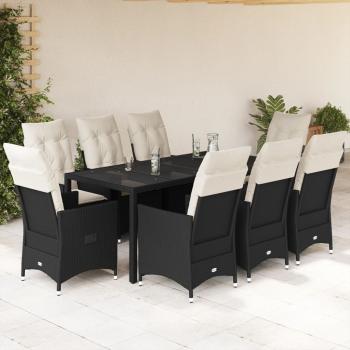 ARDEBO.de - 9-tlg. Garten-Essgruppe mit Kissen Schwarz Poly Rattan