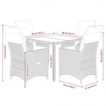 5-tlg. Garten-Essgruppe mit Kissen Braun Poly Rattan