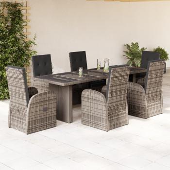 ARDEBO.de - 7-tlg. Garten-Essgruppe mit Kissen Grau Poly Rattan