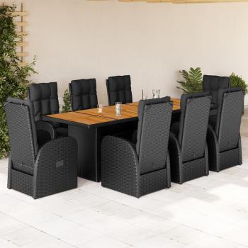 ARDEBO.de - 9-tlg. Garten-Essgruppe mit Kissen Schwarz Poly Rattan