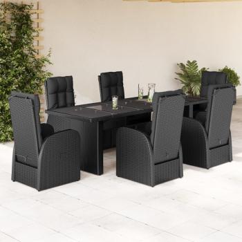 ARDEBO.de - 7-tlg. Garten-Essgruppe mit Kissen Schwarz Poly Rattan