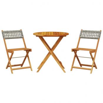 3-tlg. Bistro-Set Grau Poly Rattan und Massivholz