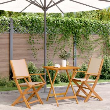 ARDEBO.de - 3-tlg. Bistro-Set Beige Stoff und Massivholz