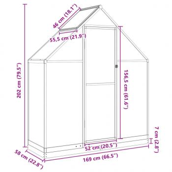 Gewächshaus mit Fundamentrahmen Anthrazit 169x58x202 cm Alu