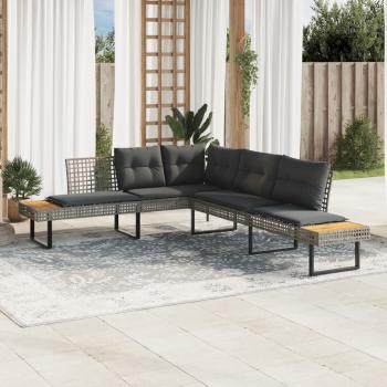 ARDEBO.de - Gartensofa in L-Form mit Kissen Grau Poly Rattan und Akazie