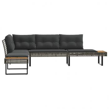 Gartensofa in L-Form mit Kissen Grau Poly Rattan und Akazie