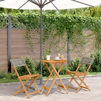 ARDEBO.de - 3-tlg. Bistro-Set Grau Poly Rattan und Massivholz