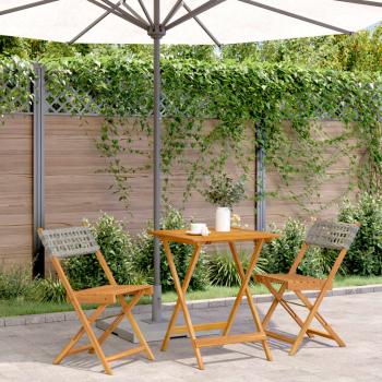 ARDEBO.de - 3-tlg. Bistro-Set Grau Poly Rattan und Massivholz