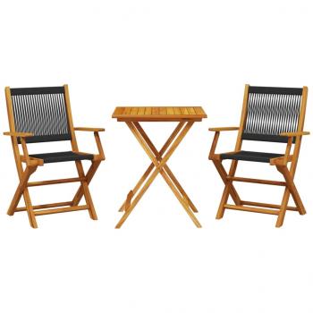 3-tlg. Bistro-Set Schwarz Polypropylen und Massivholz