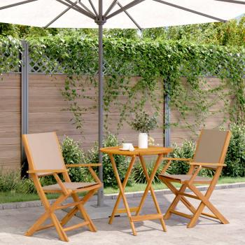 ARDEBO.de - 3-tlg. Bistro-Set Taupe Stoff und Massivholz