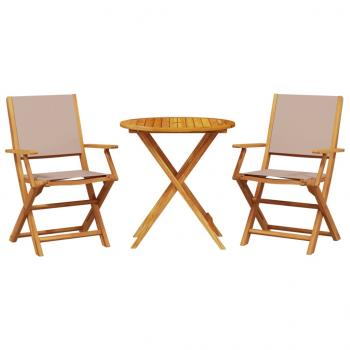 3-tlg. Bistro-Set Taupe Stoff und Massivholz