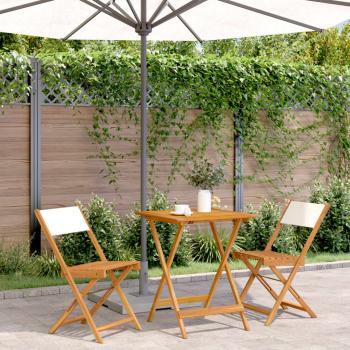 ARDEBO.de - 3-tlg. Bistro-Set Cremeweiß Stoff und Massivholz