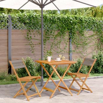 ARDEBO.de - 3-tlg. Bistro-Set Grau Polypropylen und Massivholz