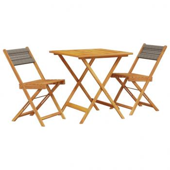 3-tlg. Bistro-Set Grau Polypropylen und Massivholz