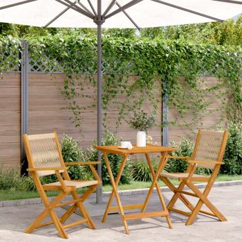 ARDEBO.de - 3-tlg. Bistro-Set Beige Polypropylen und Massivholz