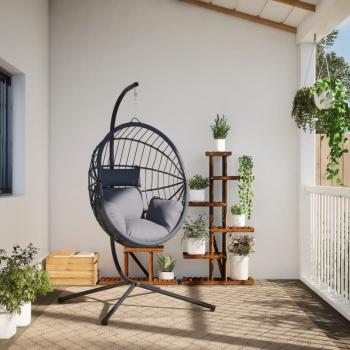 Hängesessel Ei-Design mit Ständer Grau Rattan und Stahl