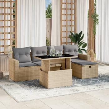 ARDEBO.de - 6-tlg. Garten-Sofagarnitur mit Kissen Beige Poly Rattan