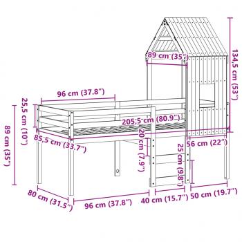 Hochbett mit Dach Wachsbraun 80x200 cm Massivholz Kiefer