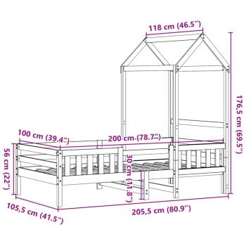 Massivholzbett mit Dach Weiß 100x200 cm Kiefer