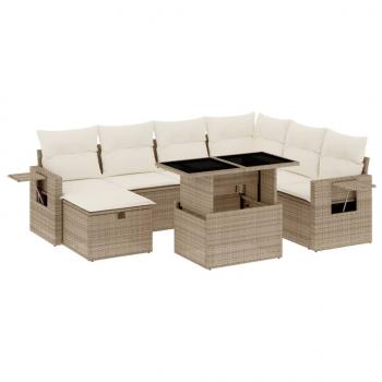 8-tlg. Garten-Sofagarnitur mit Kissen Beige Poly Rattan