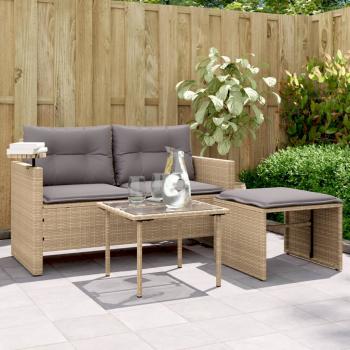 ARDEBO.de - 3-tlg. Garten-Sofagarnitur mit Kissen Beige Poly Rattan