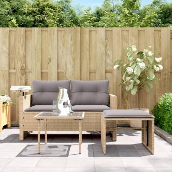 3-tlg. Garten-Sofagarnitur mit Kissen Beige Poly Rattan