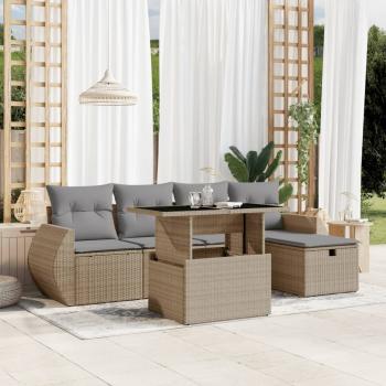 ARDEBO.de - 6-tlg. Garten-Sofagarnitur mit Kissen Beige Poly Rattan