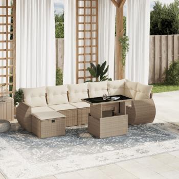 ARDEBO.de - 8-tlg. Garten-Sofagarnitur mit Kissen Beige Poly Rattan