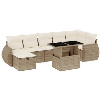 8-tlg. Garten-Sofagarnitur mit Kissen Beige Poly Rattan